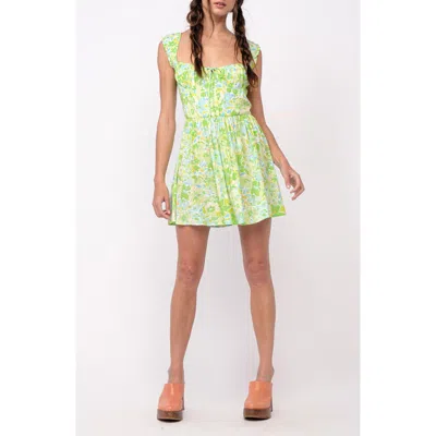 Sky To Moon Floral Keyhole Fit & Flare Minidress In Green