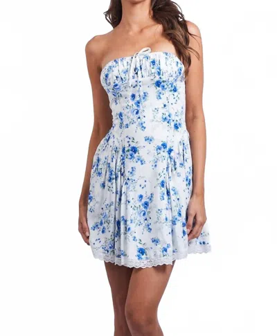 Sky To Moon Floral Laced Back Dress In Blue Garden