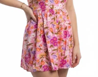 Sky To Moon Floral Overfold Strapless Smocked Romper In Pink