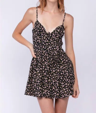 Sky To Moon Floral Plunge Detail Bustier Dress In Xoxo Black In Multi