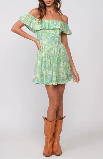 Sky To Moon Floral Ruffle Off The Shoulder Minidress In Red