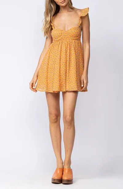 Sky To Moon Floral Ruffle Strap Cotton Babydoll Minidress In Transparent