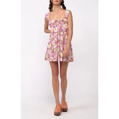 Sky To Moon Floral Tie Back Fit & Flare Minidress In Pink