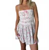 Sky To Moon Floral Tiered Lace Mini Dress In Pink And Cream In Multi
