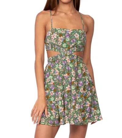 Sky To Moon Floral Waist Cut Out Band Mini Dress In Healthy Combo In Green