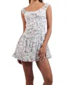 Sky To Moon Floral Wide Band Strap Ruffle Mini Dress In Mint Pink Floral In Gray