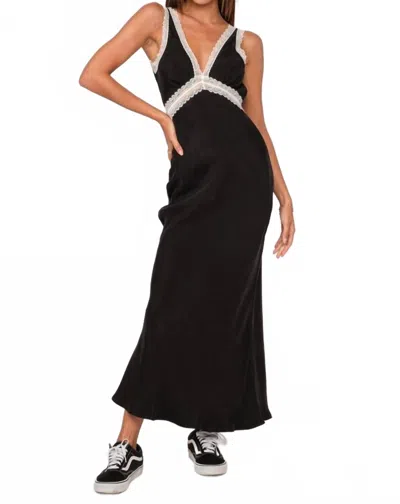 Sky To Moon Lace On Plunging V-neck Slip Dress In Black