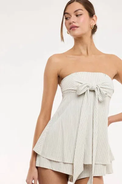 Sky To Moon Luna Coast Strapless Striped Tie-front Romper In Natural Stripe In White