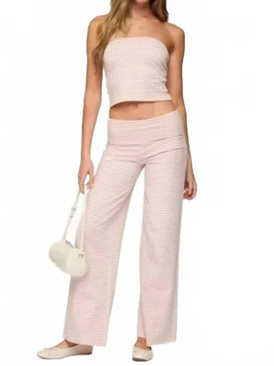 Sky To Moon Maren Striped Tube Top Pant Set In Pink