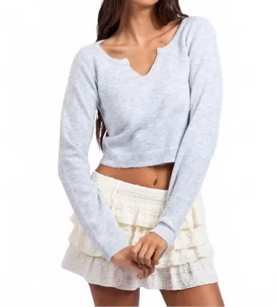 Sky To Moon Marled Notch Neck Sweater In Blue In Gray