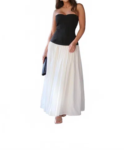 Sky To Moon Mia Color Block Corset Strapless Maxi Dress In Black/off White