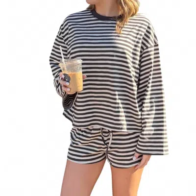 Sky To Moon Off Duty Set In Olive Striped In Black