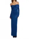 Sky To Moon Off Shoulder Ruched Retro Maxi Dress In Blue In Blue