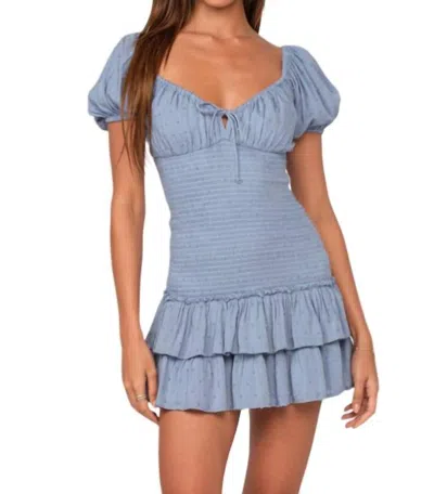 Sky To Moon Open Neck Smocked Double Tiered Mini Dress In Celadon Blue