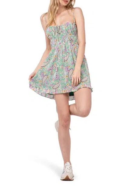 Sky To Moon Paisley Open Back Minidress In Green