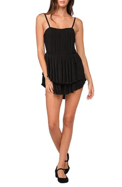 Sky To Moon Plissé Ruffle Minidress In Black