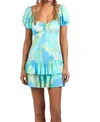 Sky To Moon Printed Puff Sleeve Layer Mini Dress In Wave Beach In Multi