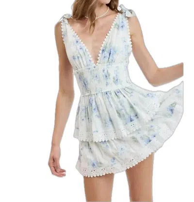 Sky To Moon Printed Tie Strap Layered Mini Dress In Blue Vintage In Multi