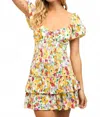 Sky To Moon Puff Short Sleeve Ruffle Layer Mini Dress In Paige Song