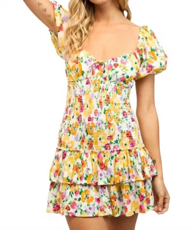 Sky To Moon Puff Short Sleeve Ruffle Layer Mini Dress In Paige Song