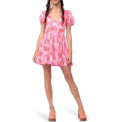 Sky To Moon Puff Sleeve Minidress In Pink