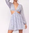 Sky To Moon Romantic Floral Plunge Cutout Dress In Chill Blue
