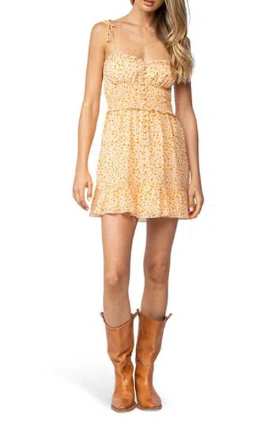 Sky To Moon Ruffle Trim Shoulder Tie Minidress In Light Orange