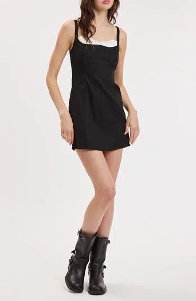 Sky To Moon Ruffle Trim Sleeveless Minidress In Black