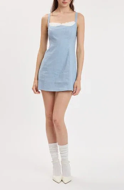 Sky To Moon Ruffle Trim Sleeveless Minidress In Light Blue