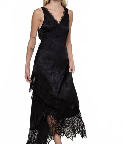 Sky To Moon Satin Floral Wrap Maxi Dress With Scallop Lace In Black