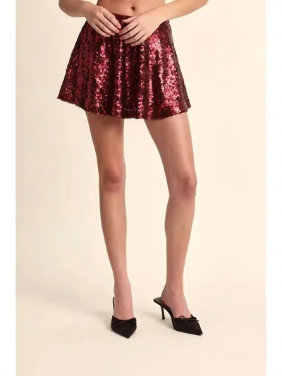Sky To Moon Sequined Mini Skort In Burgundy In White