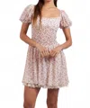 Sky To Moon Short Sleeve Drop Waist Mini Dress In Pink Stone Floral In Multi