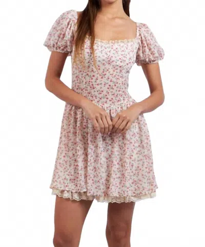 Sky To Moon Short Sleeve Drop Waist Mini Dress In Pink Stone Floral