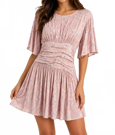 Sky To Moon Short Sleeve Floral Cinch Waist Dress In Pink