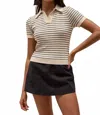 Sky To Moon Short Sleeve Striped Knit Polo Top In Ivory In Neutral