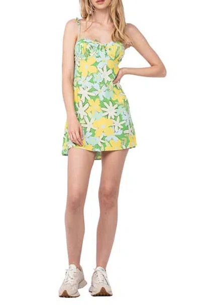 Sky To Moon Shoulder Tie Minidress In Green