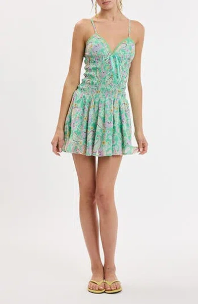 Sky To Moon Smocked Body Sleeveless Minidress In Green