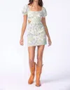 Sky To Moon Smocked Detal Cutout Floral Dress In Green Grace