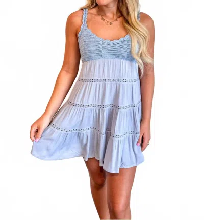 Sky To Moon Soft Horizon Crochet Mini Dress In Blue