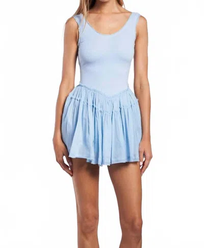 Sky To Moon Solid Color Round Cut Edge Ruffle Trim Mini Dress In Baby Blue