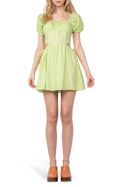 Sky To Moon Square Neck Puff Sleeve Minidress In Green