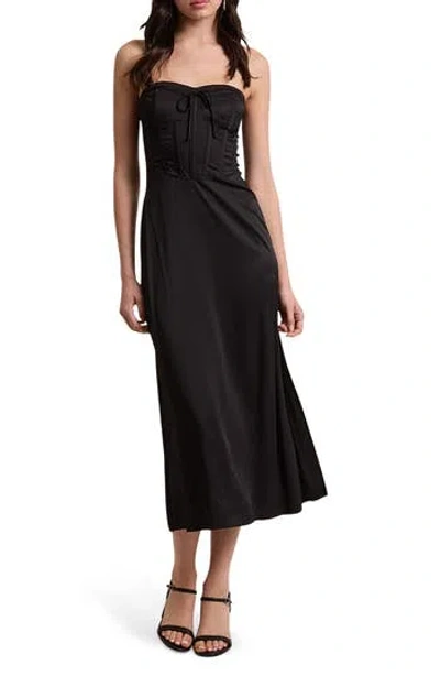 Sky To Moon Strapless Corset Midi Dress In Black