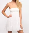 Sky To Moon Strapless Eyelet Top Tiered Dress In White Eyelet