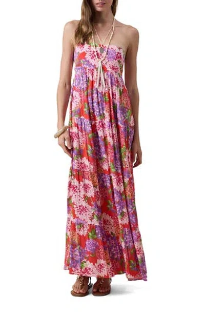 Sky To Moon Strapless Open Back Maxi Dress In Red
