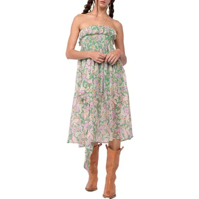 Sky To Moon Strapless Ruffle Midi Dress In Multi