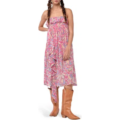 Sky To Moon Strapless Ruffle Midi Dress In Pink