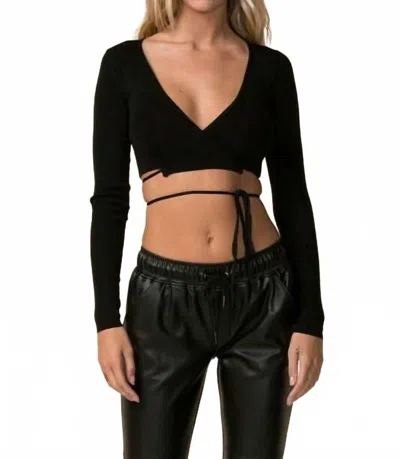 Sky To Moon Strappy Long Sleeve Top In Black