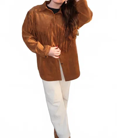 Sky To Moon Suede Fringe Jacket In Camel In Brown