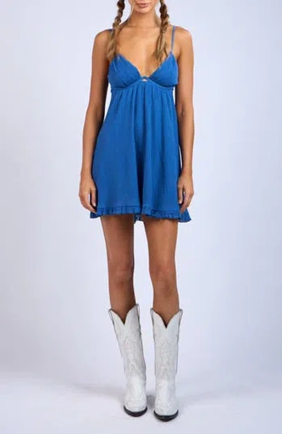 Sky To Moon Sweetheart Open Back Babydoll Dress In Blue