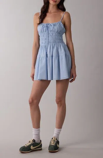 Sky To Moon Tie Front Sleeveless Minidress In Blue